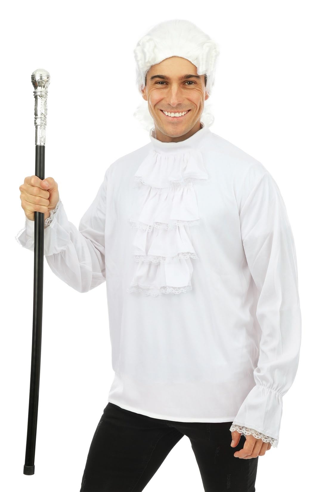 P'tit Clown - 12133 - White Frilled Shirt - Long Sleeve Collar - Medieval, Pirate, Renaissance - Adult Men's Costume Accessory - for Carnival, Halloween, Cosplay - One Size