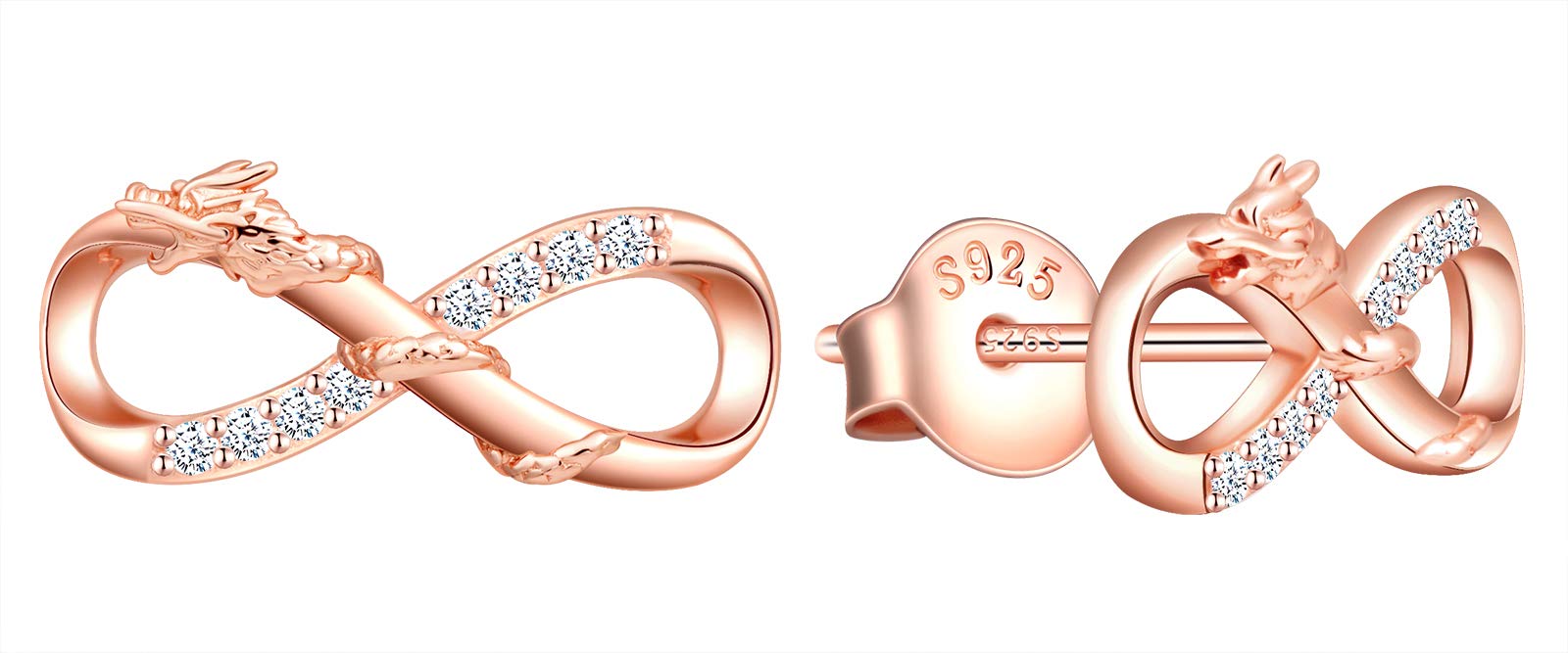 INFINIONLY Women's Earrings Studs, 925 sterling silver jewellery sets, Oriental dragon rose gold inlaid zircon, animal jewelry-sets