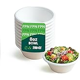 FPN Disposable Paper Bowls, 200 Pack 8 oz, Heavy-Duty Compostable, Eco-Friendly, Bagasse Bowl for Soup, Salad, Dessert & More