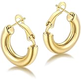 FaithHeart Chunky Hoop Earrings for Women, Silver/Black/14K Gold Plated Stainless Steel Earrings 5mm Thick Hollow Tube Hoops Hypoallergenic Lightweight Earring 20/30/40/50/60/70/80mm