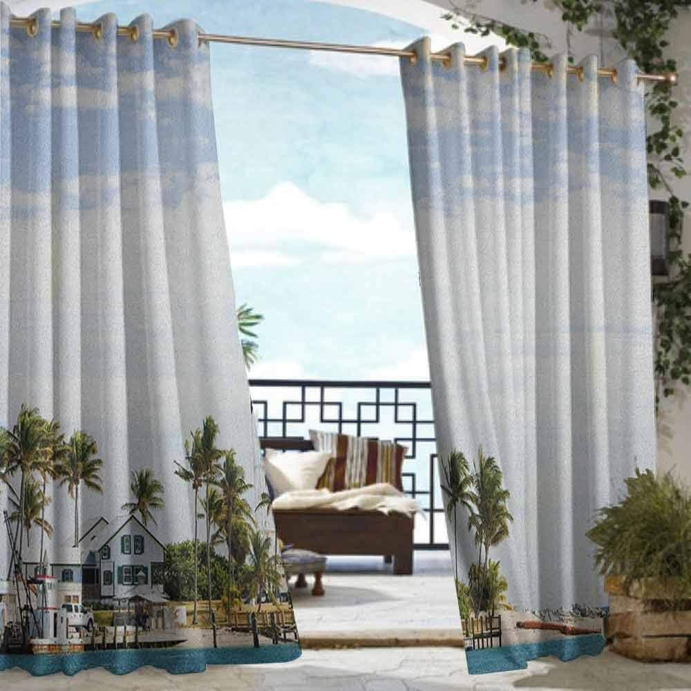 DonaHome Kids Curtains,United States Hillsboro Lighthouse Pompano Beach Florida Atlantic Ocean Palms Coast,Complete Darkness, Noise Reducing Curtain,W120x96L Blue White Green
