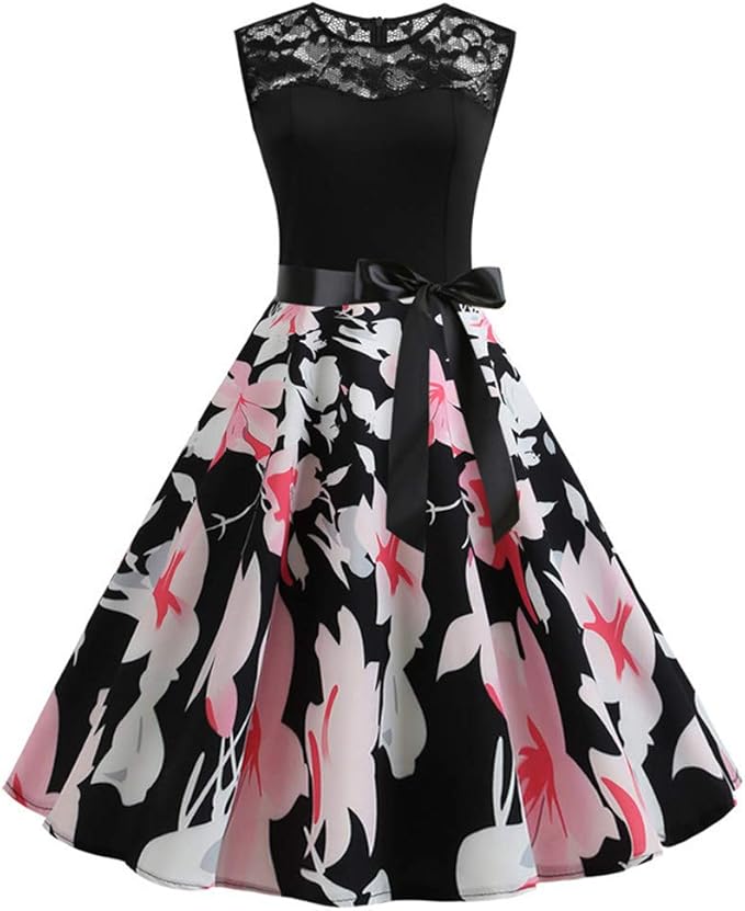 Jchl Heisser Retro Sommer Mode Spitze Nahen Drucken Grosser Schwung Kleid Damen Kleid Fur Verschiedene Anlasse Amazon De Bekleidung