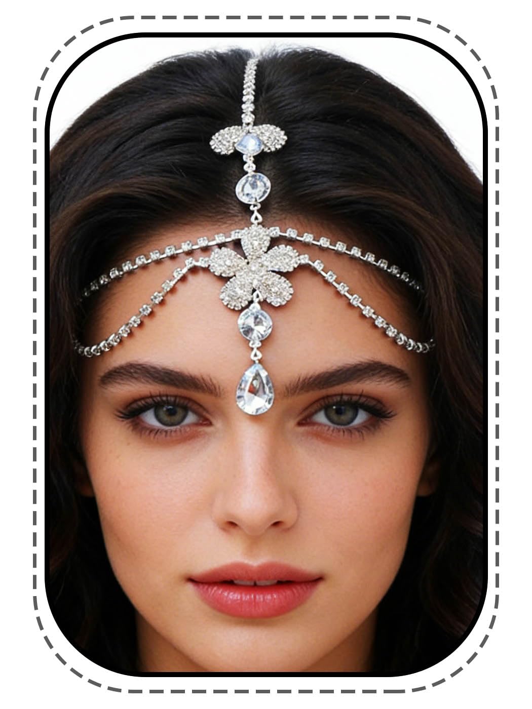 IYOU Flower Bridal Head Chain Sparkly Crystal Silver Headpiece Party Wedding Forehead Hair Pieces Jewelry for Women