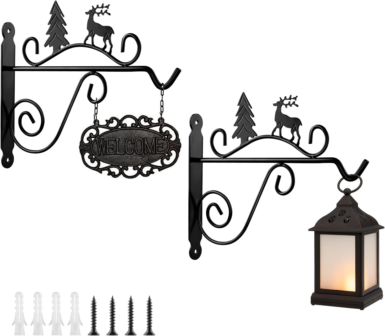 Outdoor Hanging Brackets - Fixm 2 Packs Hanging Brackets, 11 Inches Wall Hooks Heavy Duty Iron Plants Hooks, Anti-Rust Wall Hangers for Planter, Flower Baskets, Lantern Bird Feeders Home Decorations