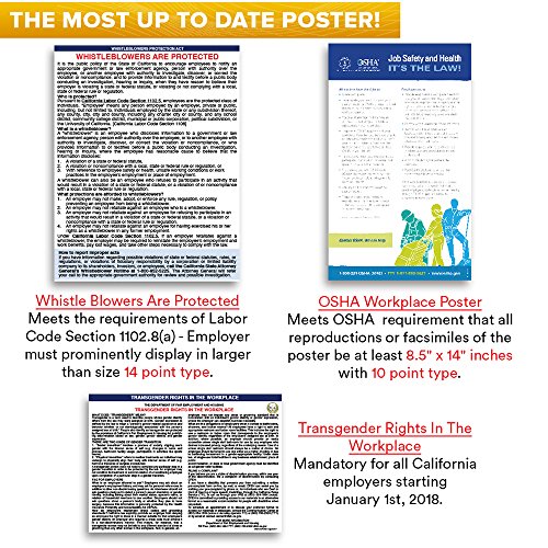California 2018 Labor Law Posters - 2 PACK - 39" x 24" - State & Federal Compliance OSHA Approved - Laminated Double Side Employment Workers Compensation Compliant - CA Employee Minimum Wage - English