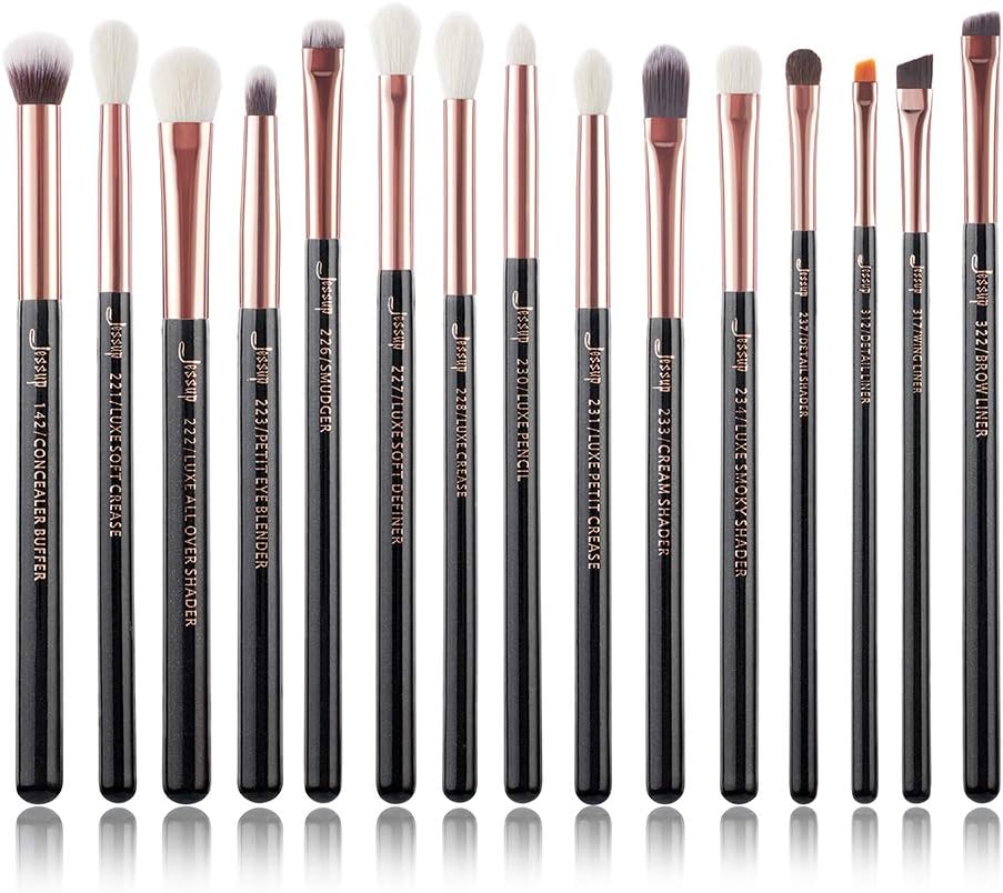 Jessup Professional Eye Makeup Brushes Set, 15Pcs Eyeshadow Blending Concealer Eyebrow Eyeliner Shader Brush with Labeled