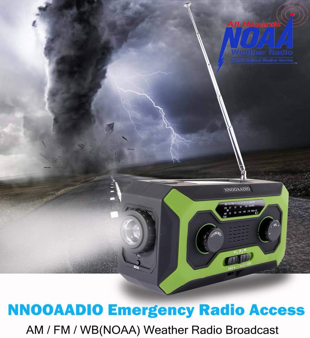 NNOOAADIO Emergency Weather Radio, Hand Crank Solar Battery Operated Survival NOAA AM FM Radio Portable with Flashlight Kit, Built-in SOS Alarm Reading Lamp 2000mAh Power Bank & USB Charger: Home Audio & Theater