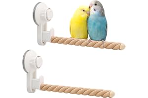 DVHEY 2Pcs Suction Cup Bird Perch,Natural Wood Parrot Window/Mirror/Car/Travel/Shower Perches Stand Portable Parakeet Grinding Stick Training Toys for Small and Medium Birds(Twist Grain)