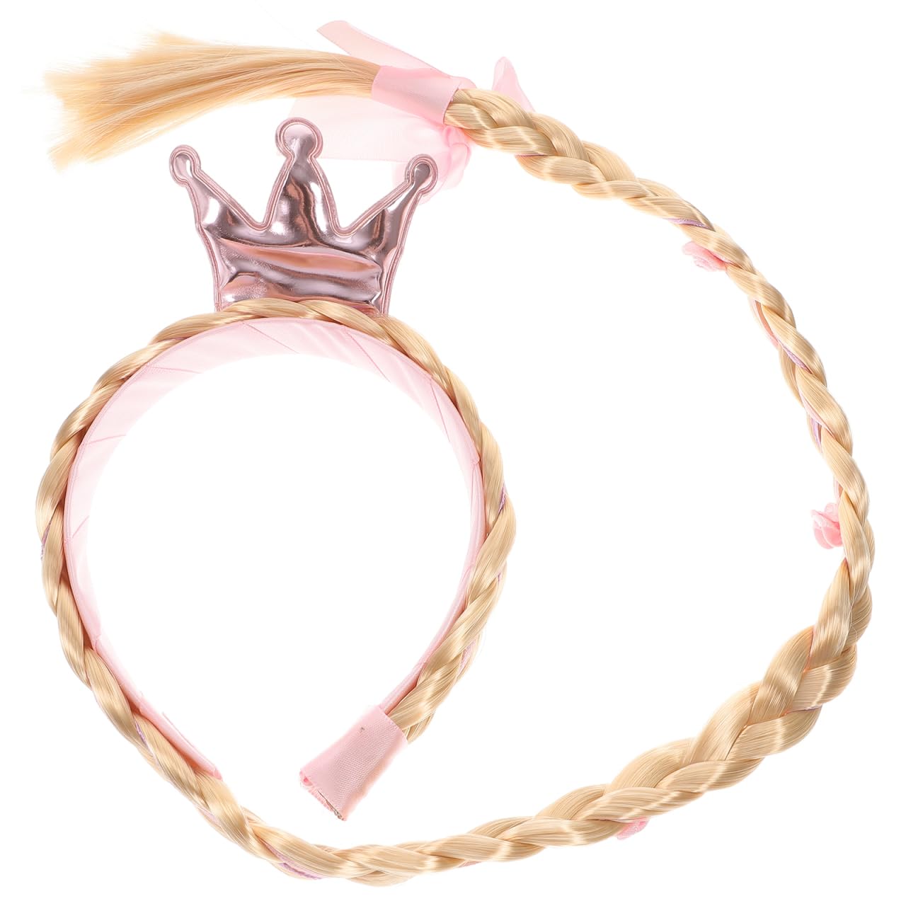 TOYANDONA Kids Crown Headband Long Hair Princess Hairpiece Cosplay Braided Wigs for Girls Princess Dress Up Accessories Rosy