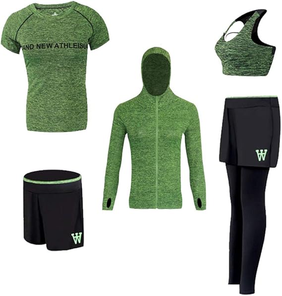 Amazon スポーツウェア レディース ヨガウェア トレーニングウェア ランニングウェア ジム フィットネス コンプレッションウェア 上下 5点セット 吸汗 速乾 ジャージ上下セット 通販