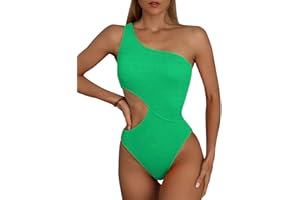 Limeeke Women's Cutout One Piece Swimsuit One Shoulder Swimwear Ribbed Monokini Bathing Suits