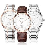 BUREI Mens Simple Dress Quartz Watches with Simple Dial Date Calendar Calfskin Leather