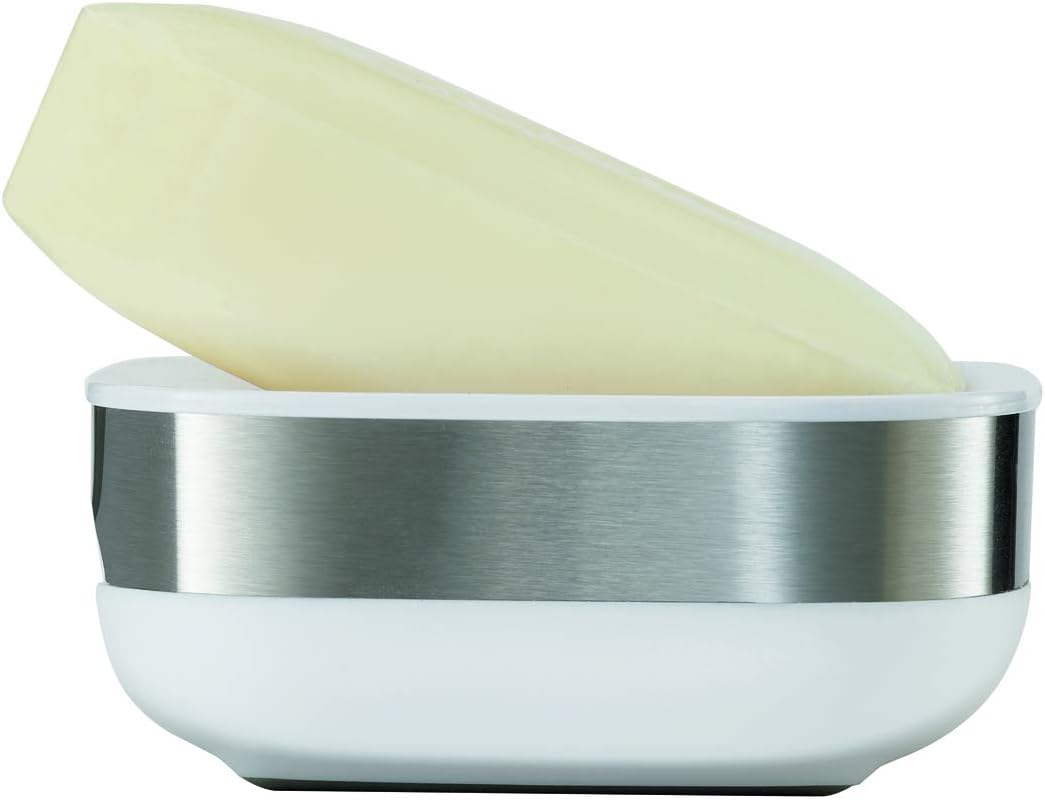 Joseph Joseph Bathroom Slim, Compact, Soap Dish Holder with non-slip base - White/Steel, 12, Stainless Steel - Image 3