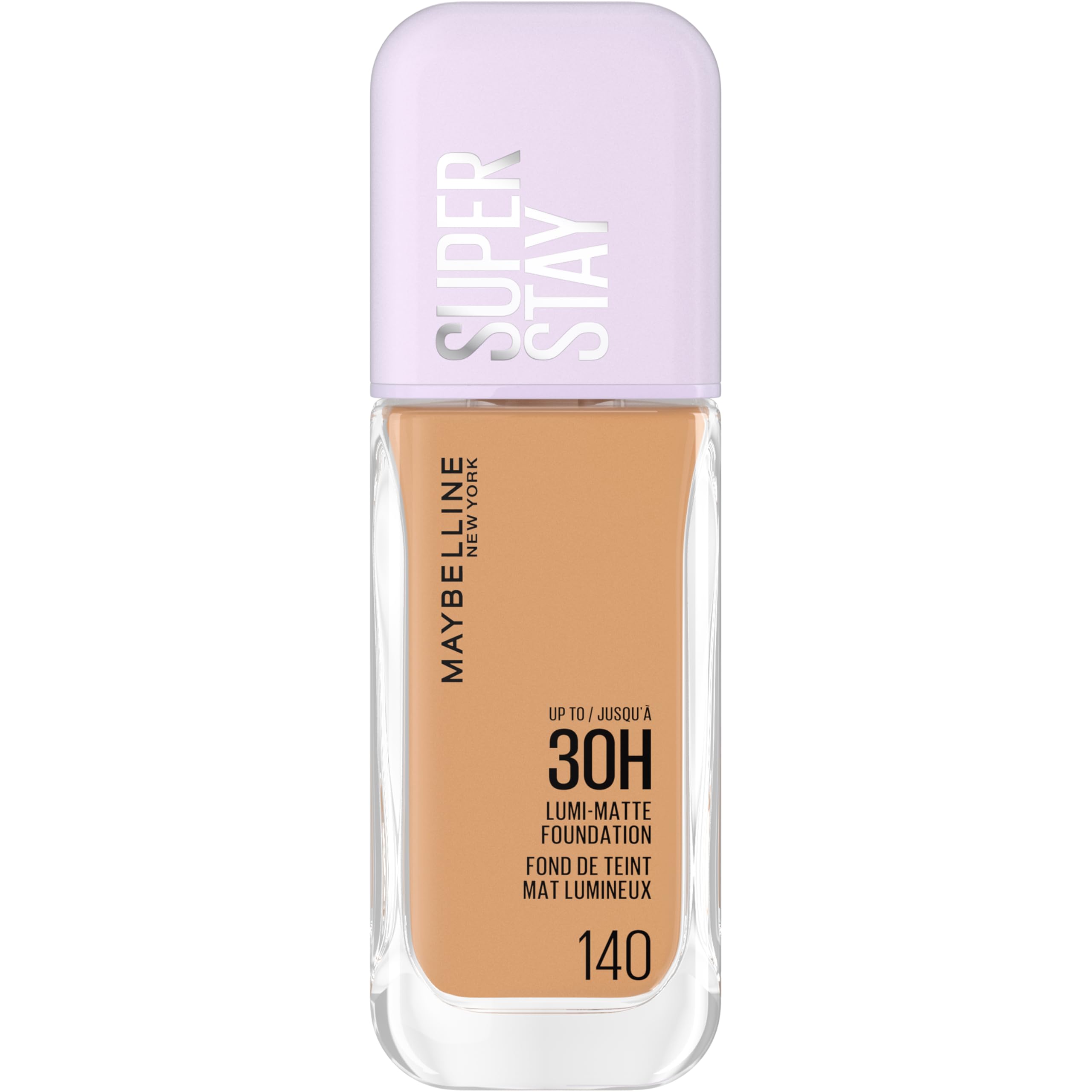 Maybelline New York Super Stay up to 30HR Lumi-Matte Foundation, Medium-Full Coverage, Vegan Formula*, Amino Acids, Niacinamide, Vitamin E, All Day Wear - Shade: 140