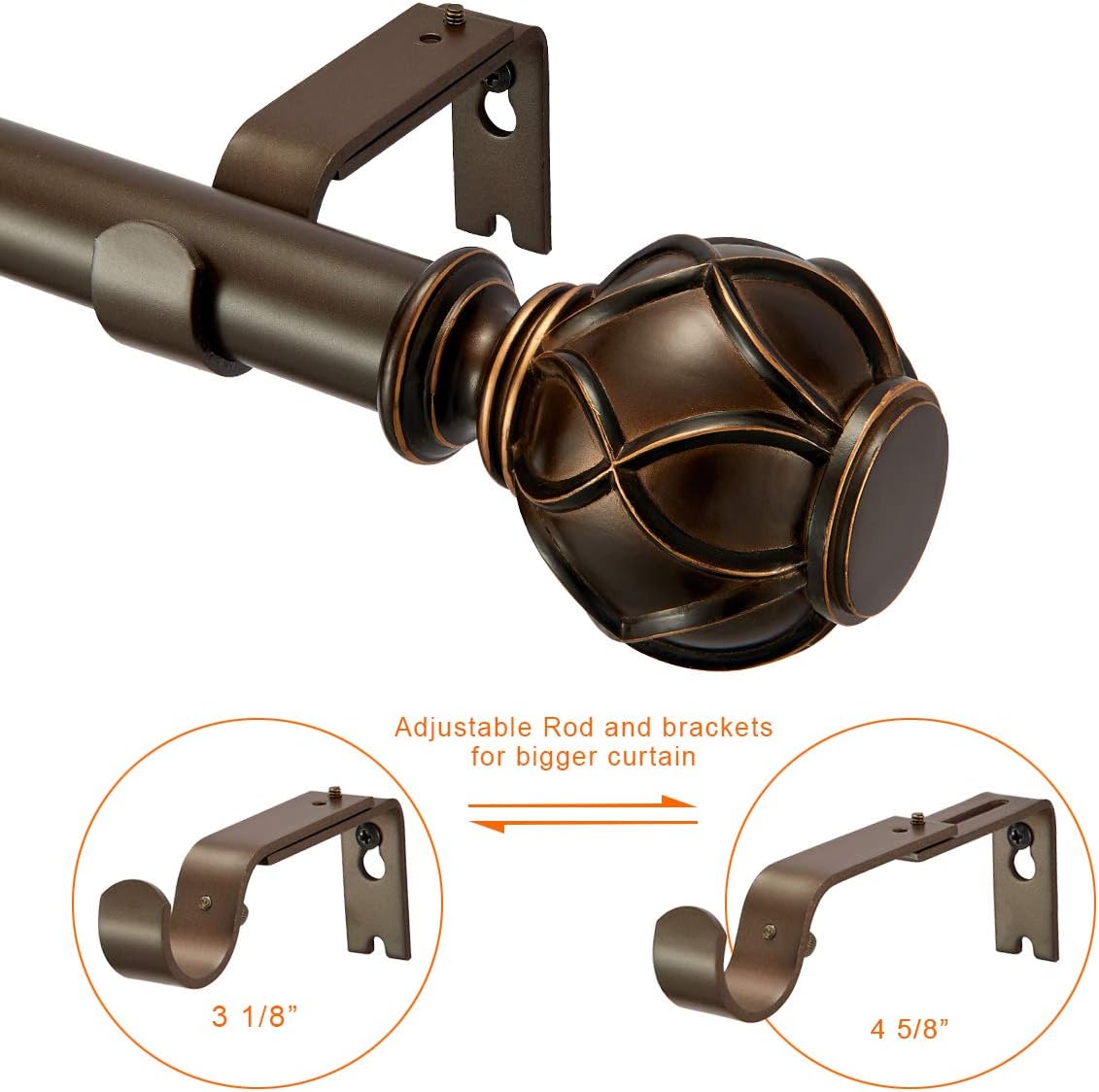 YunNephele 1 inch Bronze Curtain Rod with Netted Texture Ball Finials, Decorative Single Drapery Rod, Farmhouse Style Curtain Rod for Windows,36-72 inch: Home & Kitchen