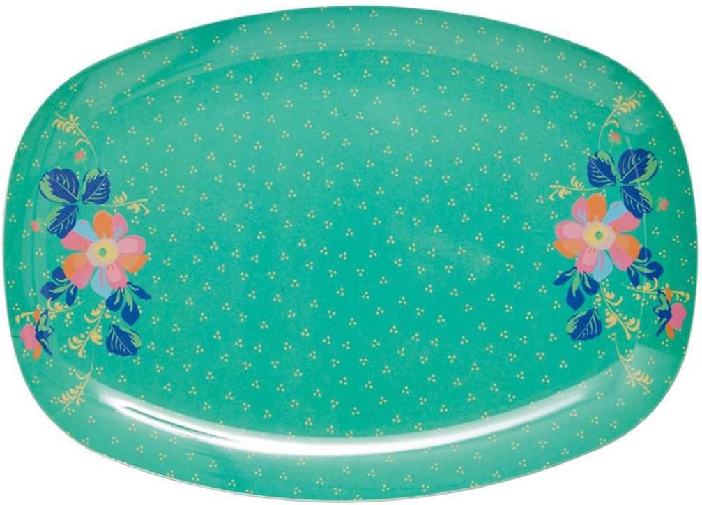 Rectangular Melamine Plate with Small Dotty Print Dusty Green Dot by