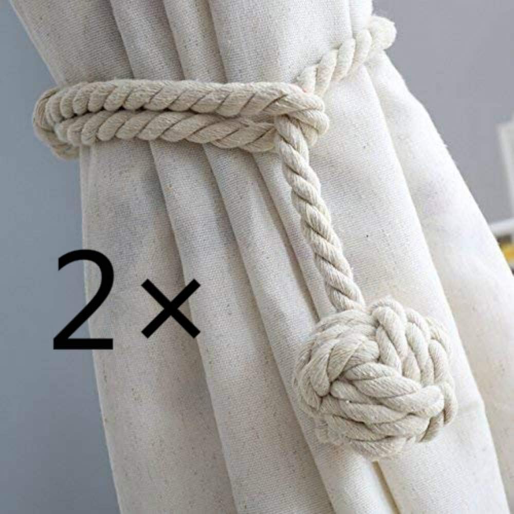 Csdstore Pack of 2 Curtain Tiebacks Curtain Holdback Tiebacks Hand Knitting Buckle Cotton Rope with Ball