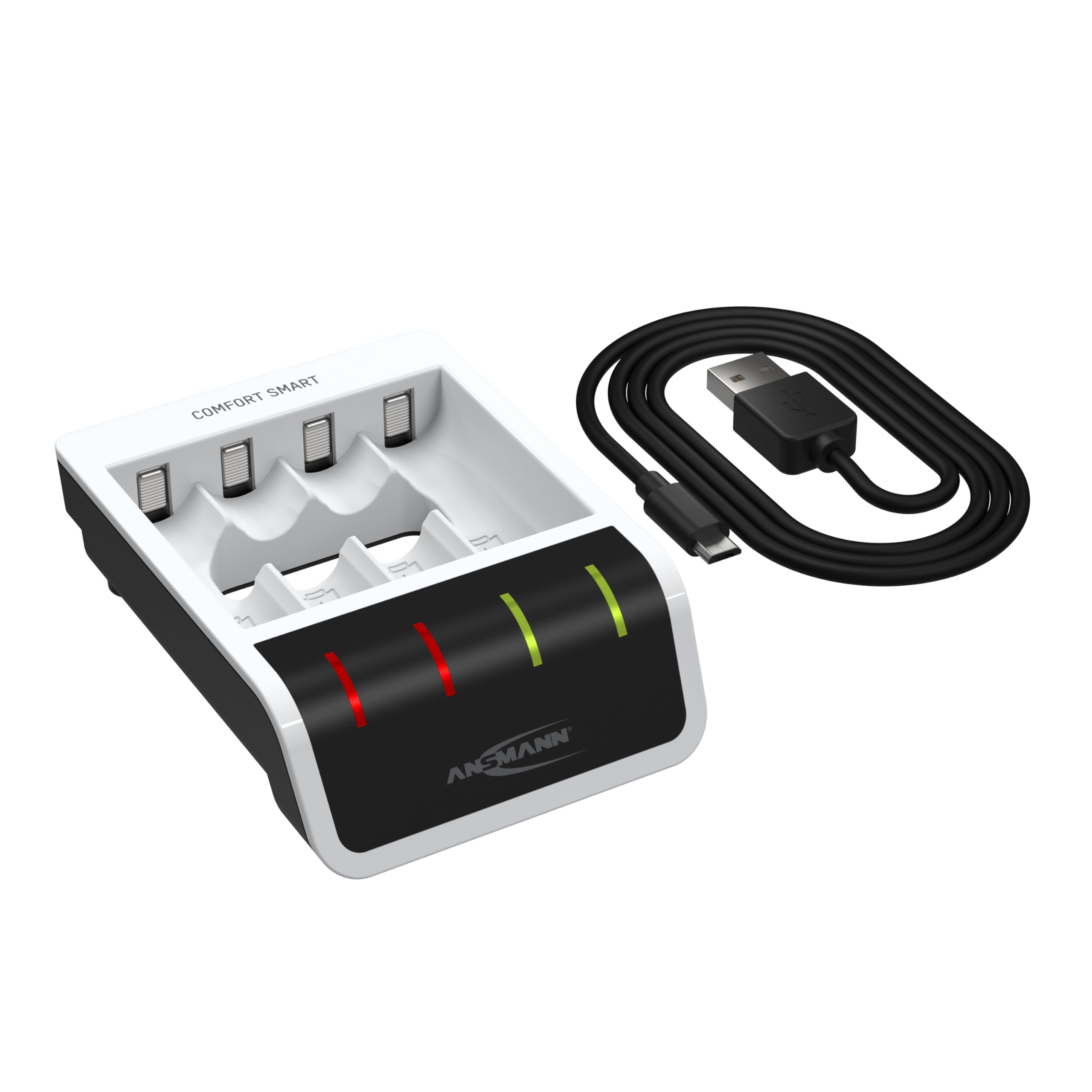 ANSMANN Comfort Smart AA & AAA Battery Charger For NiMH NiCd Rechargeable Batteries | Quick Charging with Rapid Capacity Testing |Incl 1m USB Cable - 3 Yr Warranty