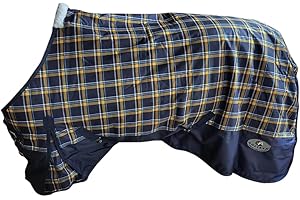 Goliath 4700 Series Equine Turnout Blanket - Waterproof 600 Denier, 300gm Polyfil Insulation, Navy Blue & Gold Plaid, Adjusta