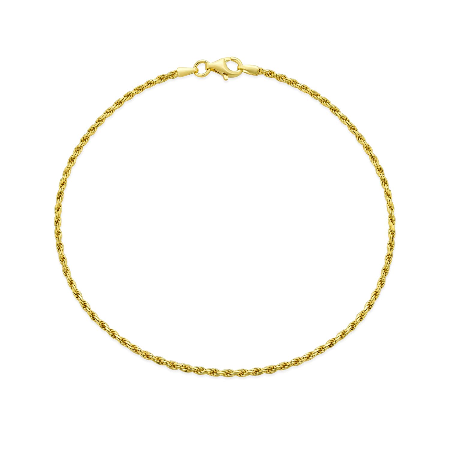 Bling Jewelry Strong Cable Rope Chain Anklet Ankle Bracelet For Women Yellow Gold Plated .925 Sterling Silver 10 Inch Made in Italy