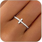LOVECOM 925 Sterling Silver Cross Cubic Zirconia Rings for Women Eternity Purity Promise Ring Thin Thumb Ring Christian Confirmation Baptism Religious Jewelry Birthday Gifts for Mom Daughter