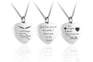 DECOR URNS 3 Pack Urn Necklace for Ashes Memorial Cremation Jewelry Ashes, Heart Silver Locket Stainless Steel Urns Pendant Keepsake with Different Words & Funnel Kit Bag