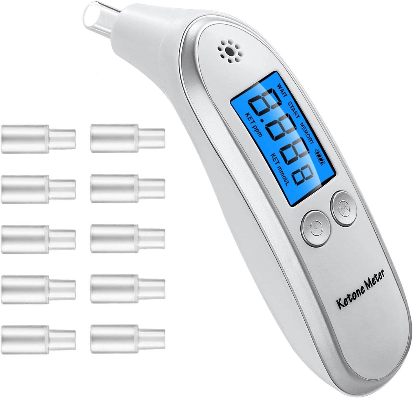 Keto, Ketosis, Ketone, Ketone Meter, Ketogenic Analyzer with 10pcs Replaceable Mouthpieces - White