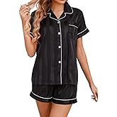 Brezzistaxs Silk Satin Pajamas for Women Button-Up Silk PJ Set Notch Collar Satin Pajama set - 2 Piece Satin Pjs