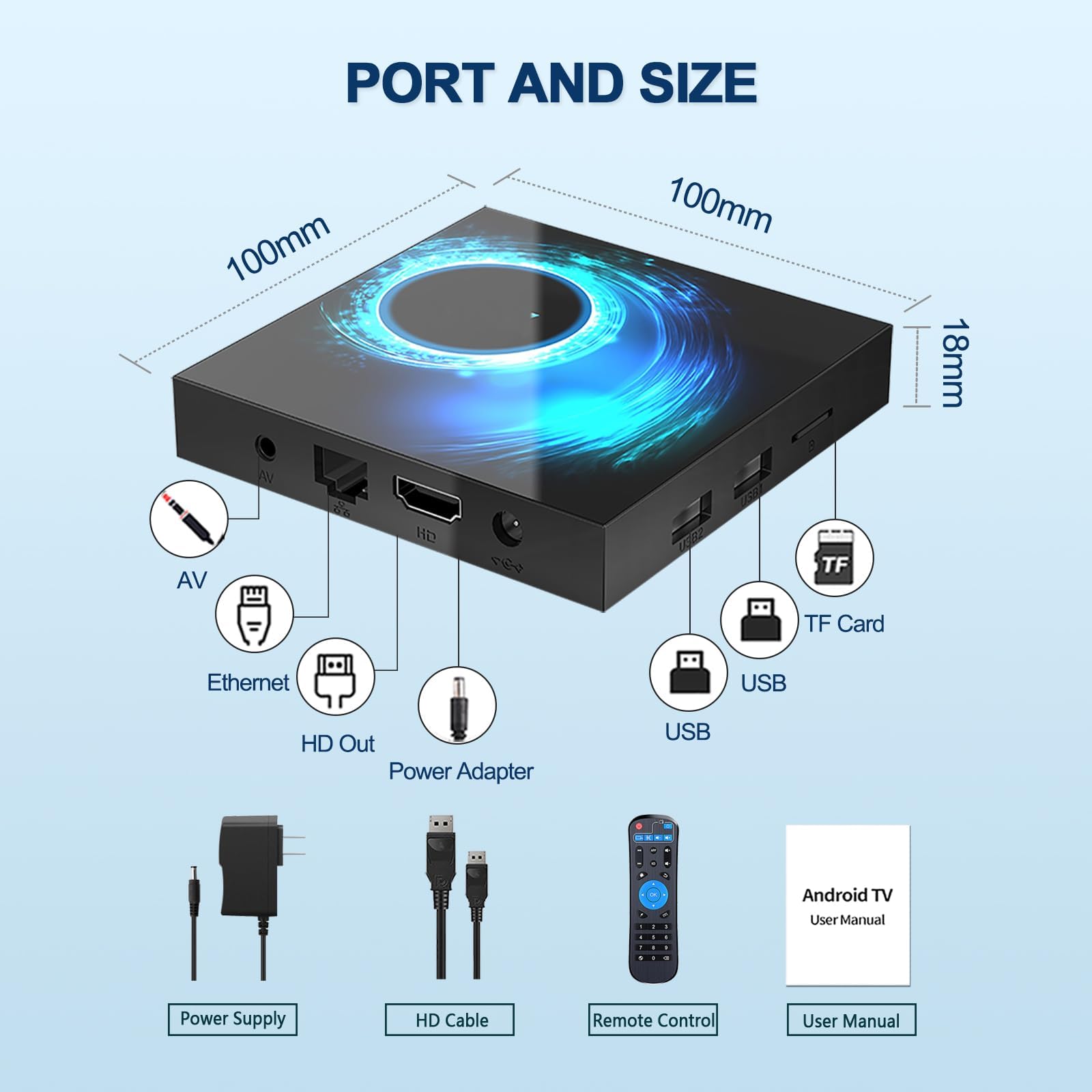 EASYTONE Android TV Box 2025, Android 10.0 TV Box 2GB RAM 16GB ROM Allwinner H616 Quad-Core CPU 4K 6K Support 2.4G+5G Dual WiFi Ethernet 100M Bluetooth H.265 Decoding Smart Box for TV