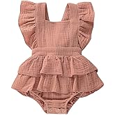 Douhoow Infant Baby Girl Romper Baby Ruffle Bodysuit Jumpsuit One-Piece Cotton Linen Clothes