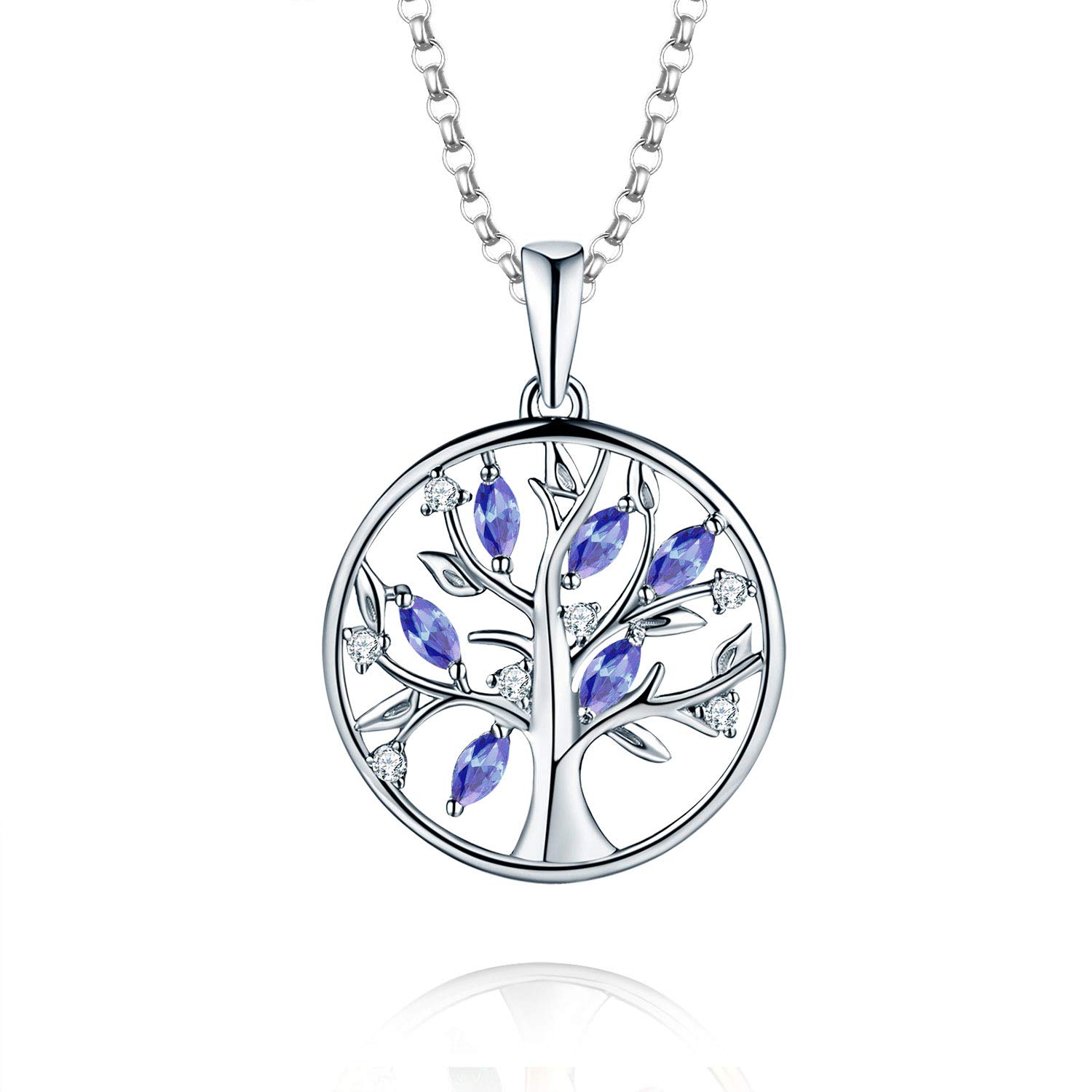 JO WISDOM Tree of Life Necklace,925 Sterling Silver Family December Birthstone Tanzanite Color Tree Coin Pendant Necklace