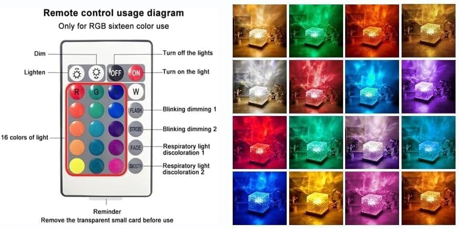 Ocean Wave Projector Light with Remote Control, 16 Colors USB Powered Underwater Night Light for Bedroom, Soothing Mood Lamp for Kids & Adults (Cube)