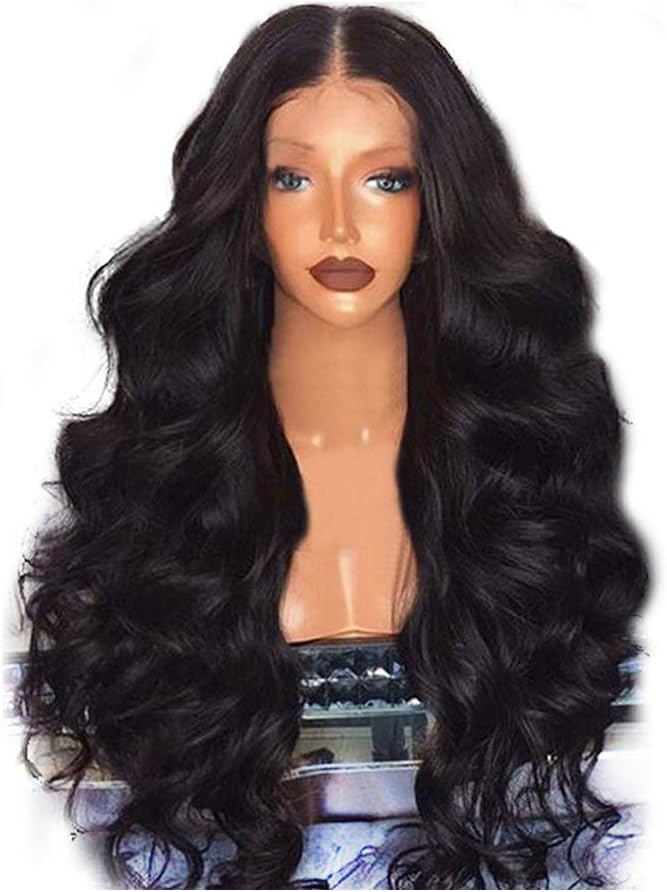 Wotryit Black Brazilian Remy Silk Fiber Hair Body Wave Hair Wigs For Luxury and Elegant Women(Length:65-68cm)