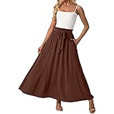 Lepunuo Women Flowy Maxi Skirts Paper Bag High Waisted Long Skirts with Pockets Summer Casual Tie Waist A-Line