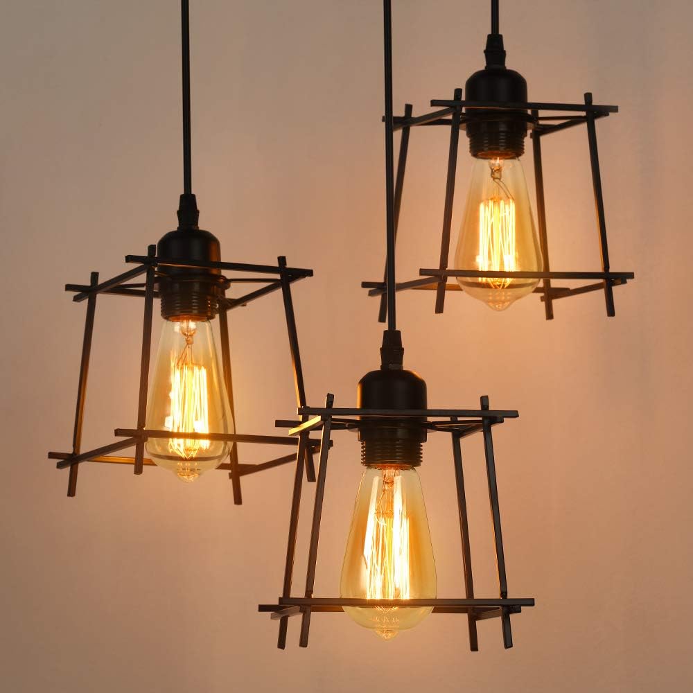 HAITRAL Dining Room Pendant Lighting 3 Lights - Industrial Hanging Light Fixtures Chandelier Black Metal Lampshade -Adjustable Ceiling Hanging Light Fixtures for Kitchen Island Bedroom: Home Improvement