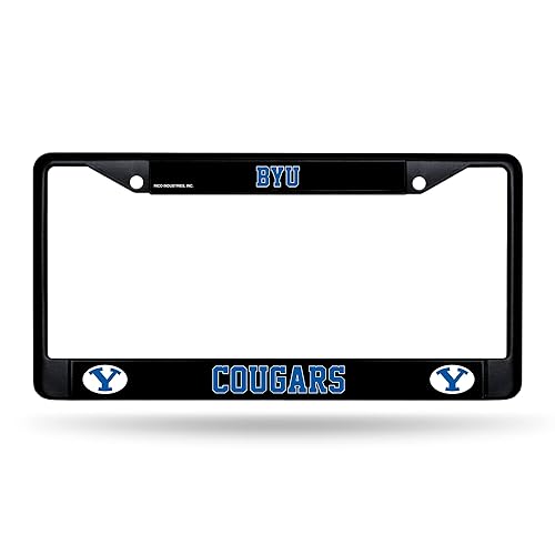 Rico Industries NCAA BYU Cougars Standard Chrome License Plate Frame, Black 12X0.5X06