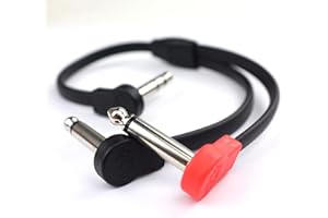 M MAKA Flat Low Profile Stereo Y-Splitter Insert Cable 12 inch, 1/4 inch TRS Right-Angle to Dual TS Male Plugs