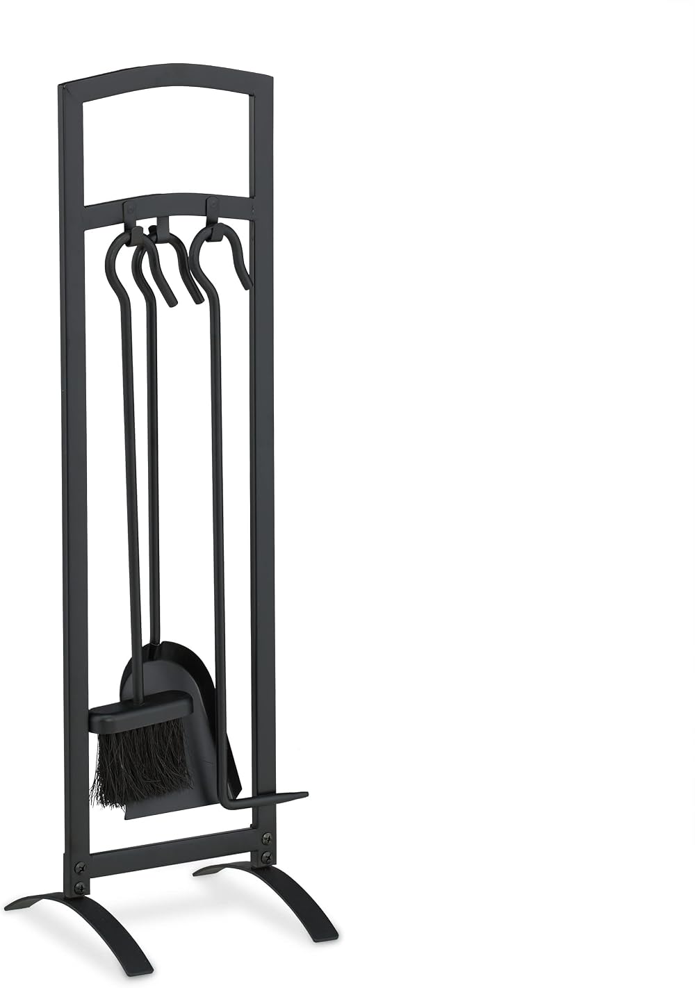 Relaxdays Fireplace Tool Set 4pc Black Steel Stand Poker Shovel Broom 73x21x21cm