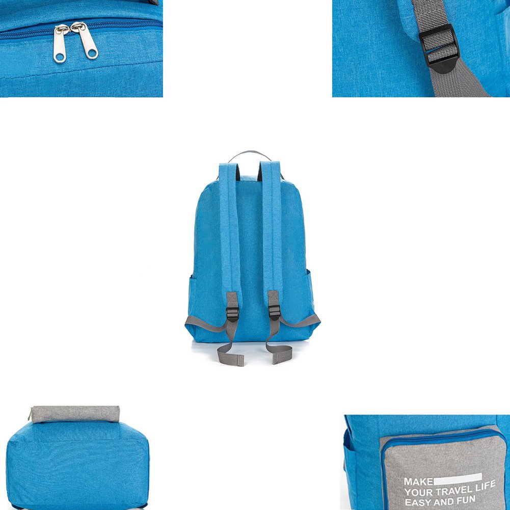 Vinmax Folding Travel Backpack Portable Canvas Bag - Best for Travelling, Hiking, Camping, Sports and Outdoors - laptop backpack-Durable Daypac (Light Blue)