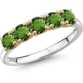 Gem Stone King 925 Silver and 10K Yellow Gold Green Tourmaline Wedding-Bands Ring For Women | 1.25 Cttw | Round 4MM | Gemstone October Birthstone