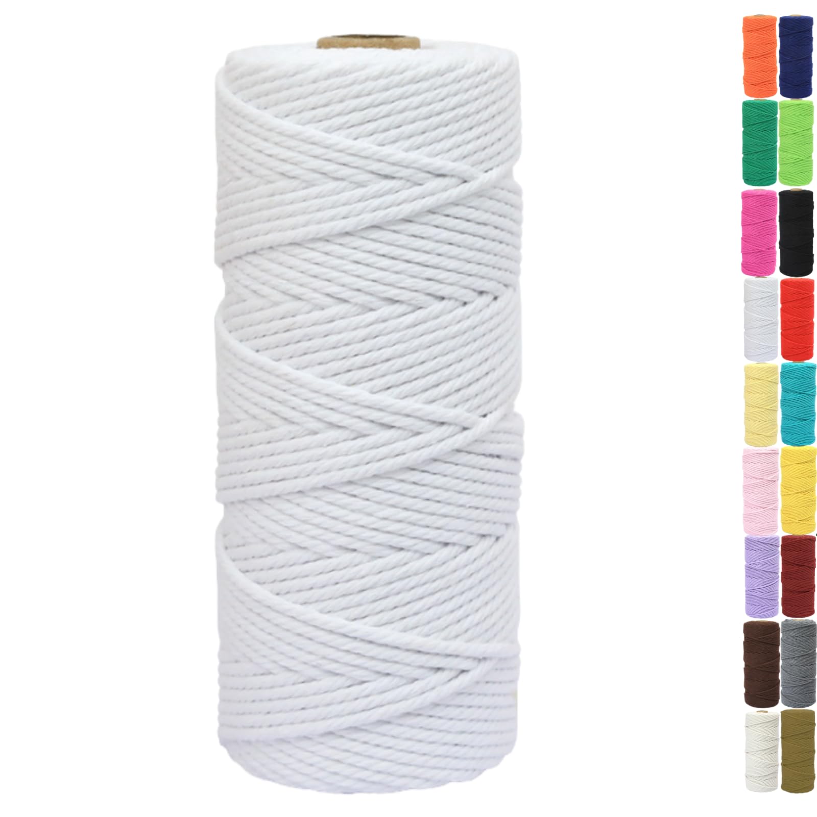 Binwat Natural Macrame Cotton Cord Twine String Colored Cotton Rope Macrame Yarn Craft Cord for DIY Crafts Knitting Plant Hangers Christmas Wedding Decor (White, 2mmx200m)