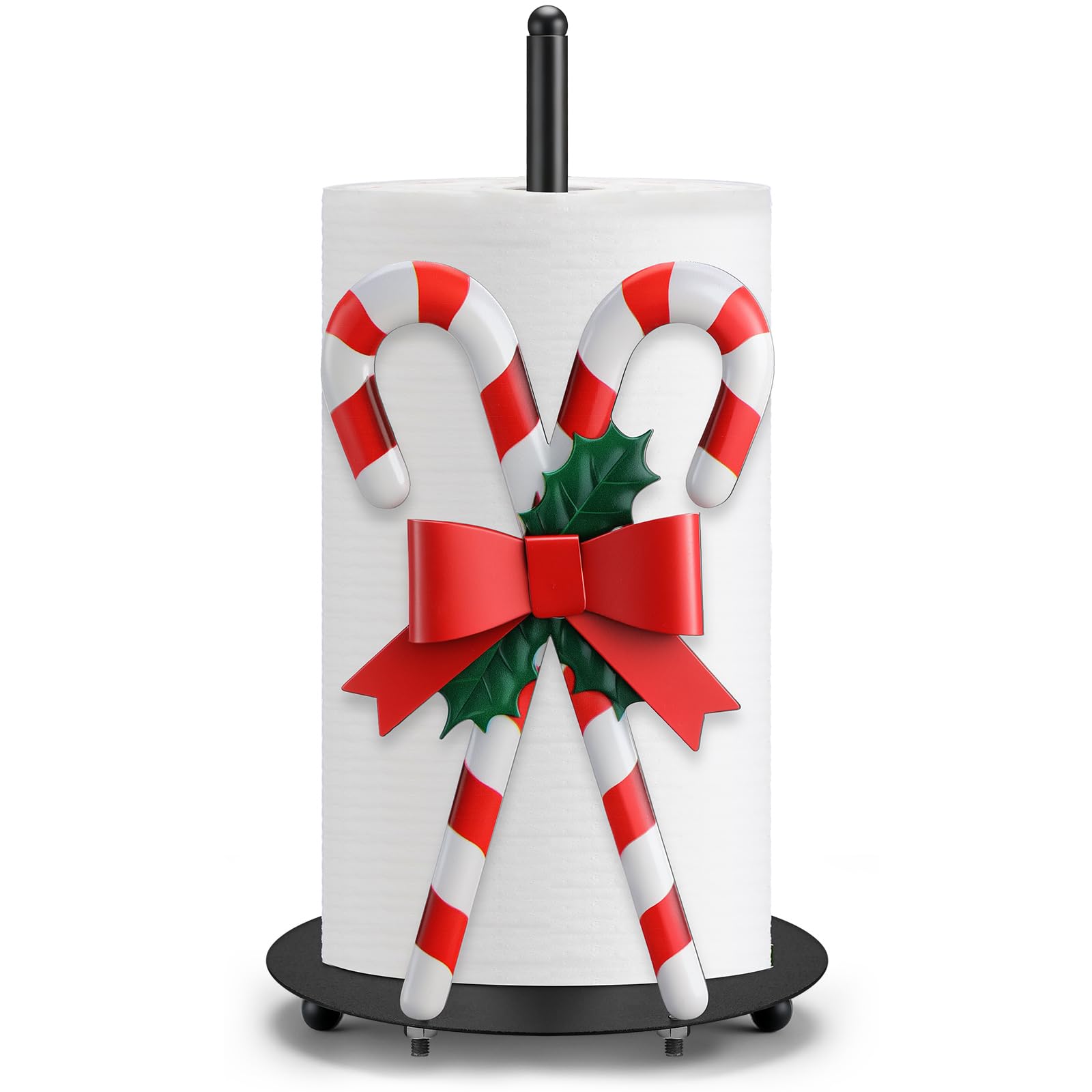 Photo 1 of ***MISSING ROD*** Honeydak Candy Cane Christmas Paper Towel Holder Metal Christmas Kitchen Decor Bathroom Accessories Rustic Candy Cane Dispenser Kitchen Paper Holder Stand for Countertop Toilet Home