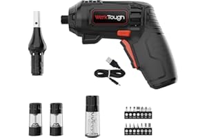 Powertough 4-in-1 Electric Screwdriver Set/Adjustable Torque Screwdriver/Wine Corkscrew/BBQ Grill Blower/Spice Mill Adapter P