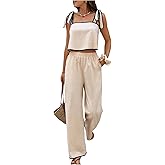 SOLY HUX Women's Summer Vacation 2 Piece Set Tie Shoulder Crop Top and Pants Travel Outfits
