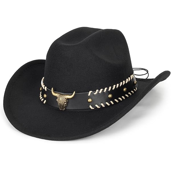 CXQRR Classic Black Western Felt Roll Up Brim Cowboy and  display picture 2