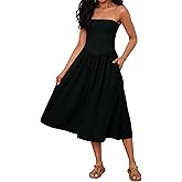 OLAPTA Women Strapless Tube Top Maxi Dresses Patchwork Casual Sleeveless Backless Dresses Swing Basic Solid Dress with Pocket