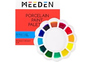MEEDEN 12-Well Ceramic Paint Palette, Porcelain Tray, Artist Watercolor Mixing Palette, Round, 7.9'x 7.9'x 0.79'