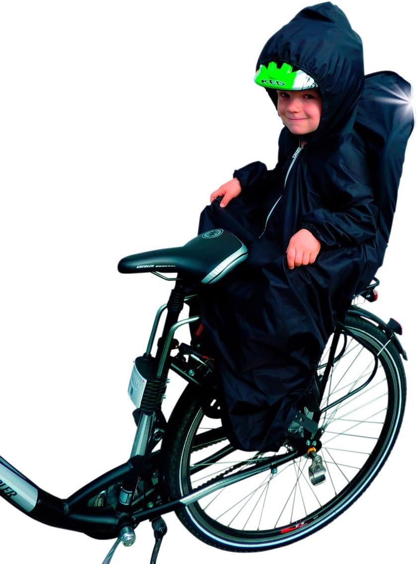 Sunnybaby Cape De Pluie A Capuche Pour Siege Velo Pour Enfant Avec Manches Et Bandes Reflechissantes Peut Se Porter Avec Un Casque De Protection Noir Amazon Fr Bebes Puericulture