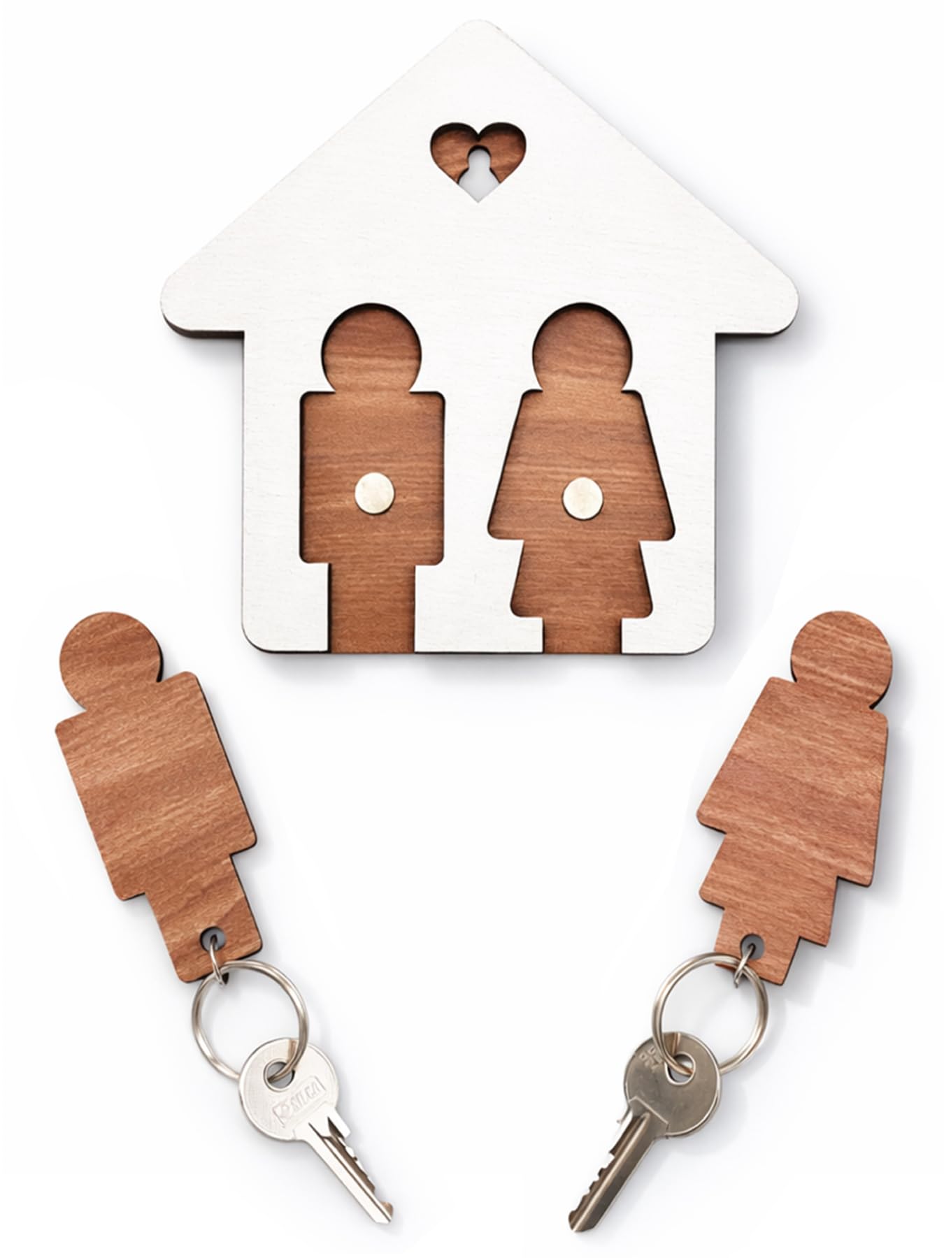 LAC EVERYTHING EVERYWHERE Wooden Couples Keyrings His and Hers Gifts - Key Holder for Wall Housewarming New Home Gifts for Couple - Brown