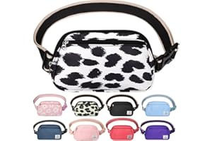 DMLuna Small Crossbody Bags for Women Trendy, Lightweight Fanny Pack for Women & Men, Mini Belt Bag, Waist Bag with Adjustable Strap for Running Workout Traveling - Black/White Leopard